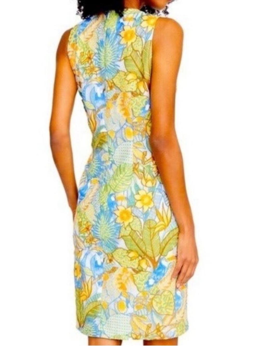 J. McLaughlin Parotta Paulina Embroidered Sheath Dress Size 8 Green Blue Parrots